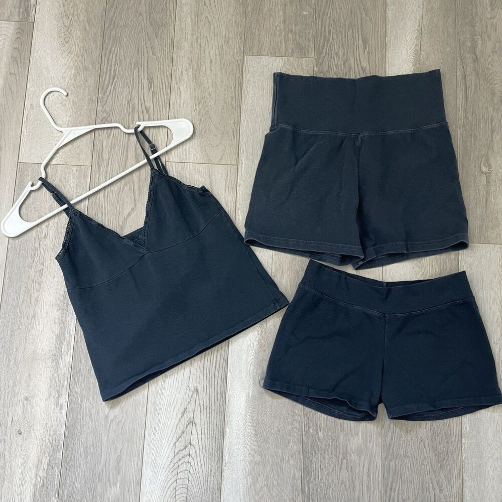 Brandy Melville Outfit Set of 3 tank top shorts womens Navy Blue one size lounge